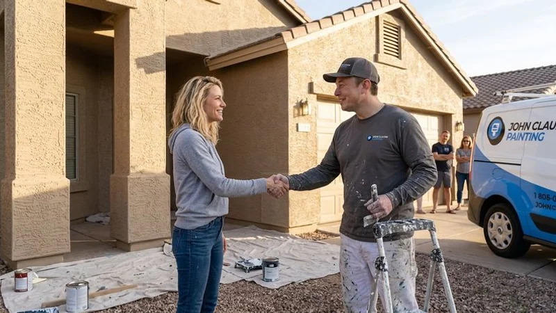 Homeowner meeting with professional painter at Phoenix home