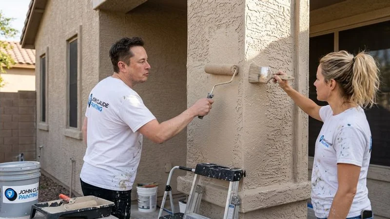 Applying elastomeric paint to stucco on a Phoenix home