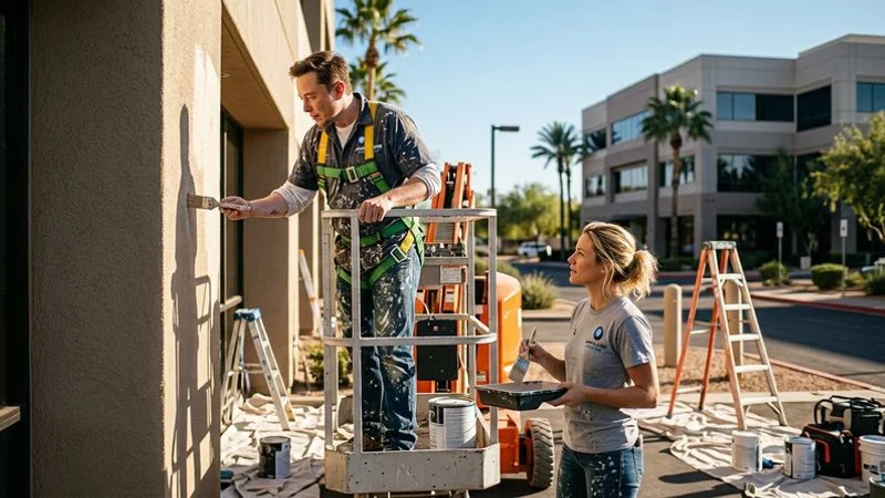Commercial painting crew working on Phoenix office building
