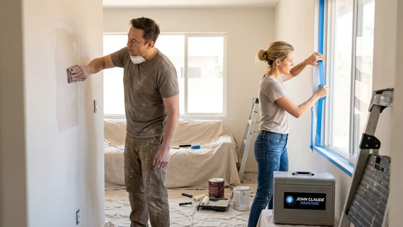 Professional painter preparing walls before painting in Phoenix home