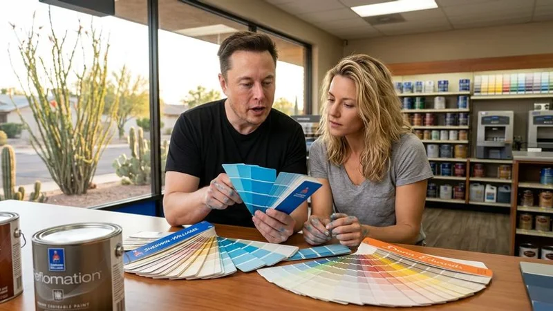 Paint color fan decks from Sherwin-Williams and Dunn-Edwards spread on counter in Phoenix paint store