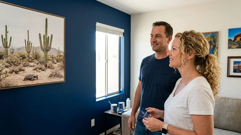 Deep navy accent wall in a modern Phoenix living room